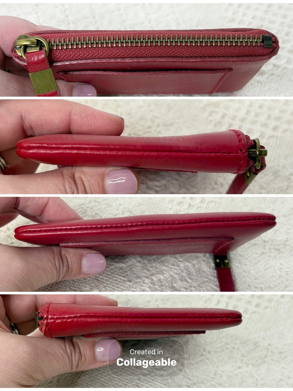 Madewell Small Travel Zip Pouch Scarlet Compact Red Leather Card Wallet - Picture 3 of 5